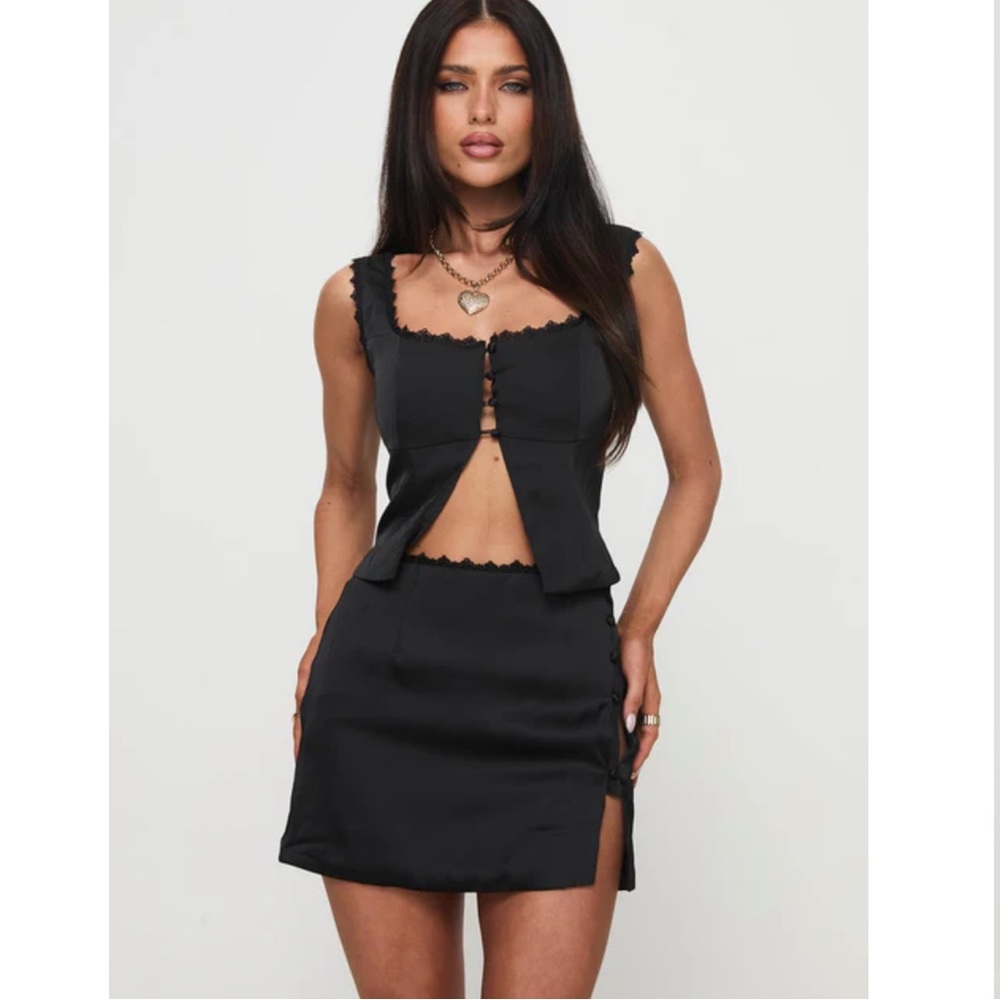 Princess Polly Black Mini Skirt Set dress Satin